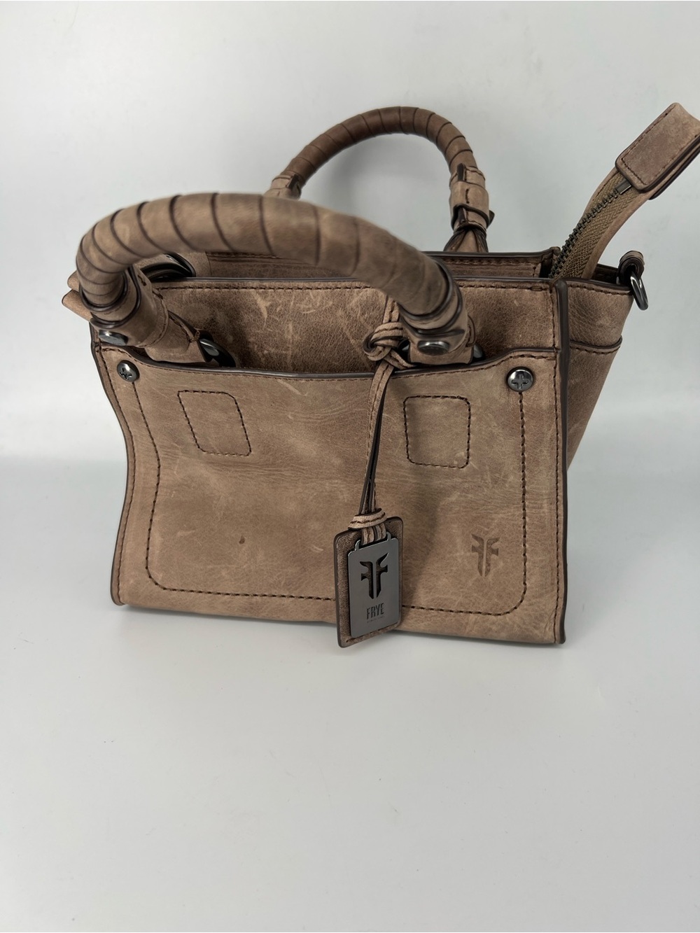 Frye Taupe Distressed Leather Mini Satchel